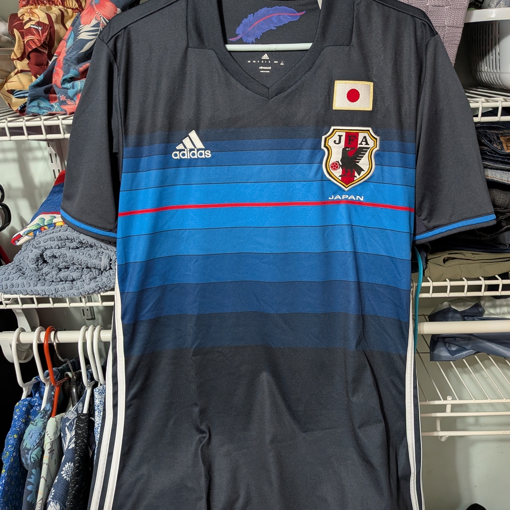 Adidas Japan Soccer Jersey - Black and Blue Stripes
